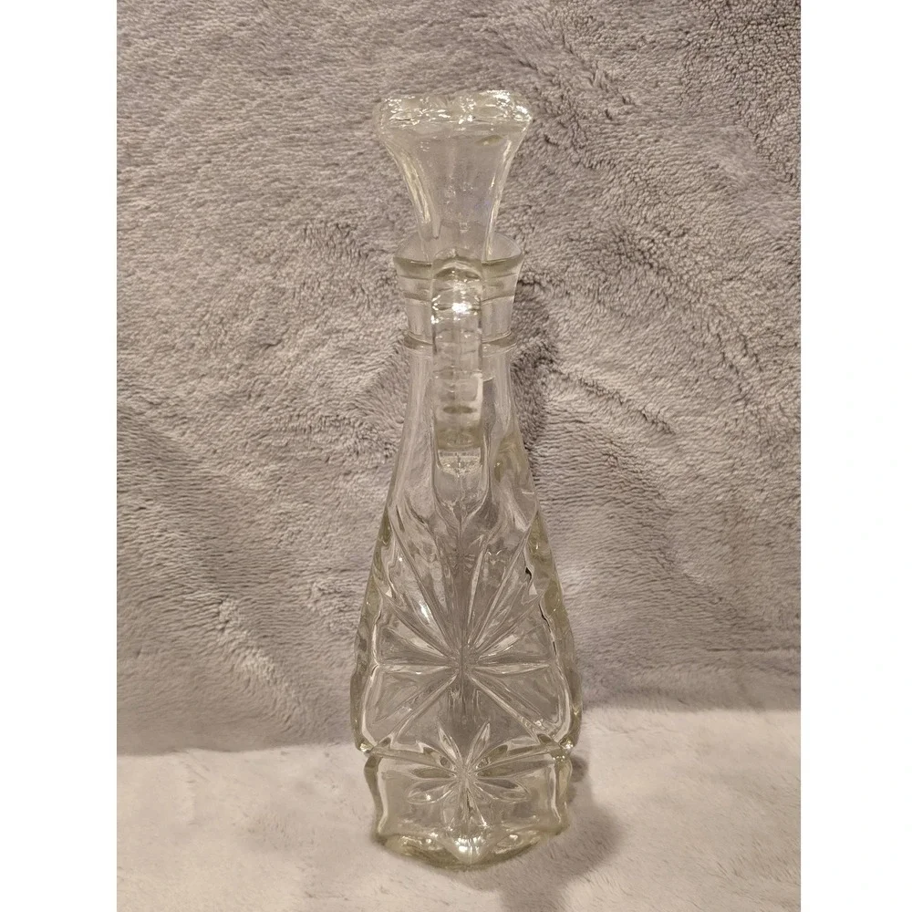 Vintage Anchor Hocking Star of David Clear Pressed Glass Cruet with Stopper 7.5